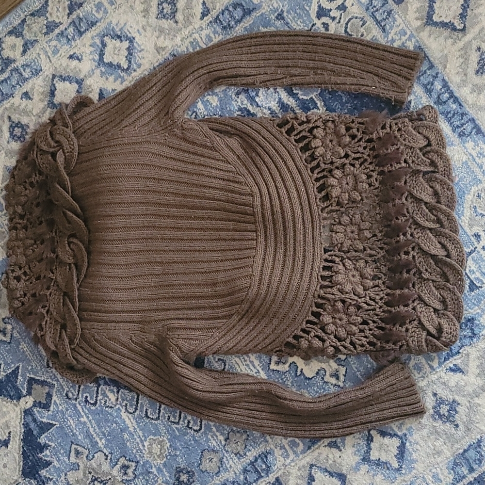 Brown wool boho sweater - Picture 2 of 3